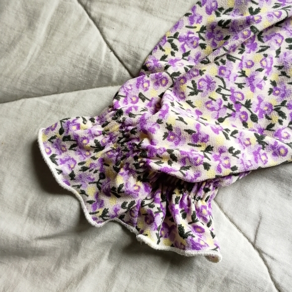 OLD - VERO MODA Purple Kimmie Floral Tie Front Top Cottagecore Peasant top XS - Picture 10 of 13